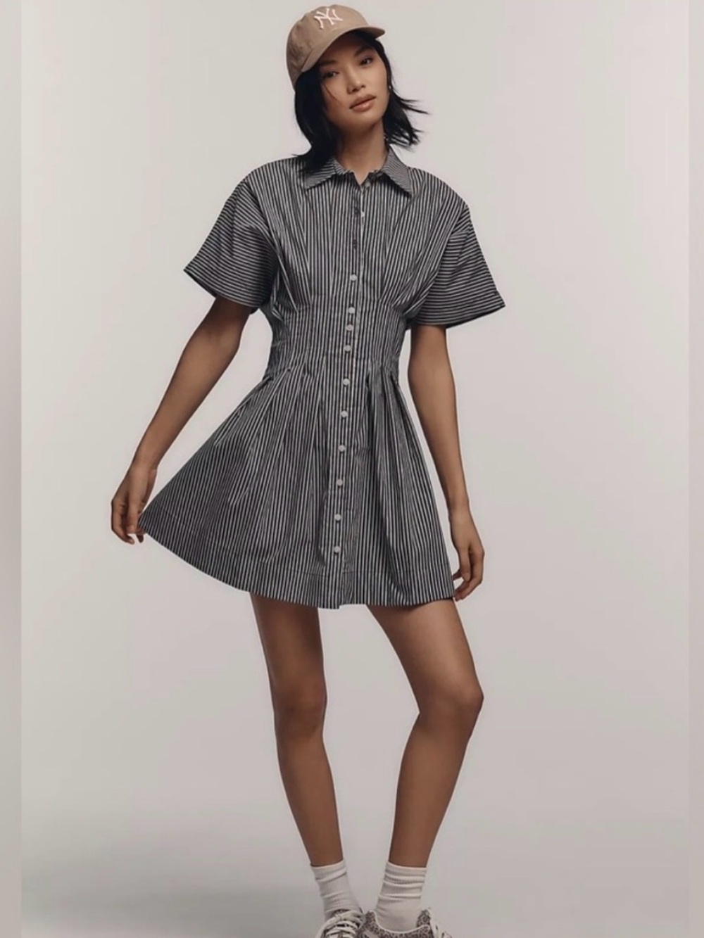 NWT Anthropologie Tobie Black and White Striped Mini Shirt Dress